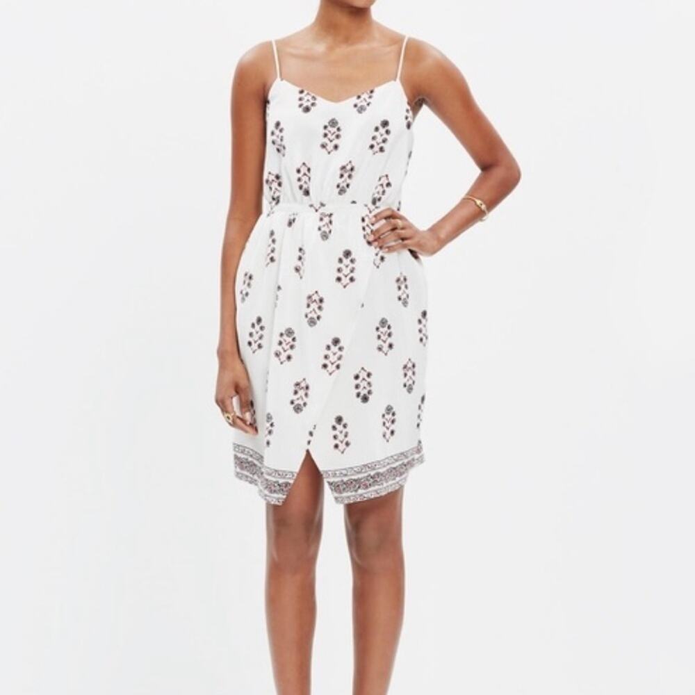 Madewell Sandstar dress size 0 100% silk vine floral faux wrap cami ivory red